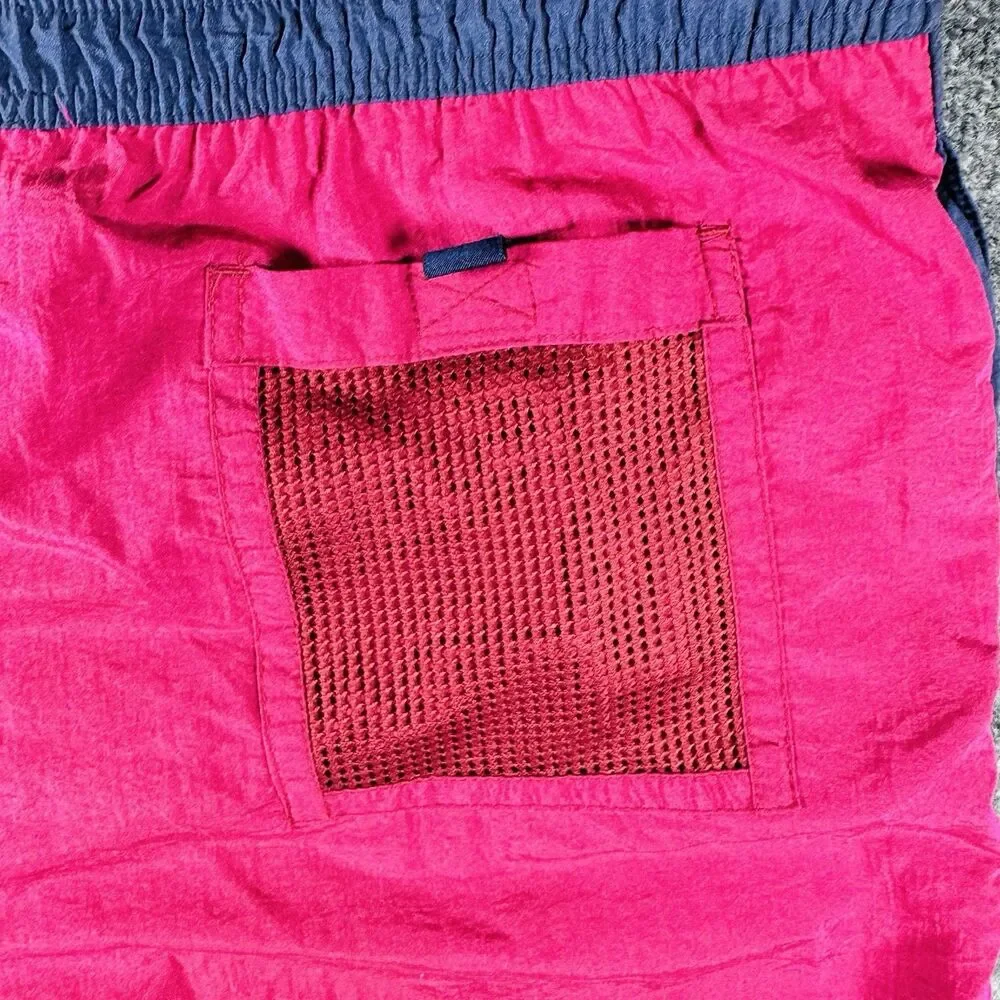 Vintage 90s Speedo Spell Out Swim Trunks Men's Colorblock Pink Navy Shorts Retro